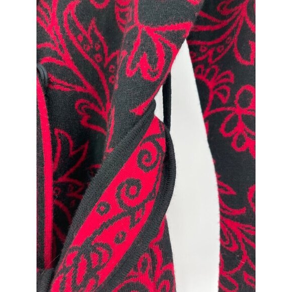 Neve Womens Hooded Knit Sweater Jacket With Belt - Size Small Red & Black Floral - Picture 4 of 11